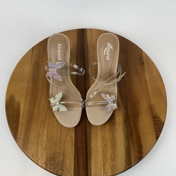 New Womens Abound Kimora Clear Strappy Crystal Butterfly Heeled Sandals Size 8 M - Picture 4 of 9